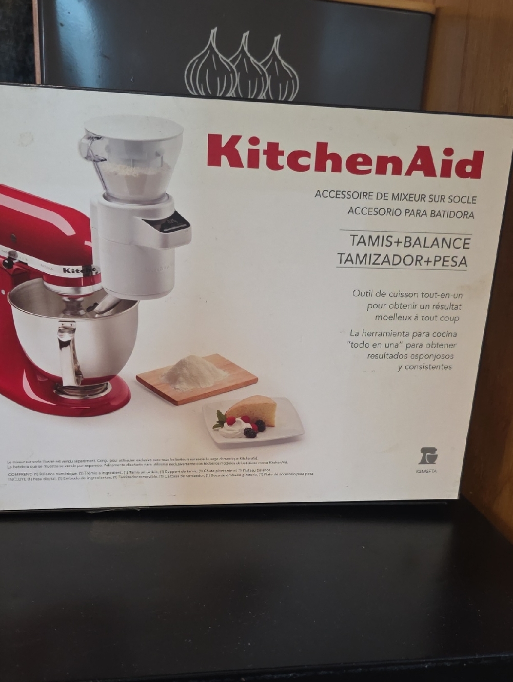 KitchenAid Red Stand Mixer with White Sifter Attachment